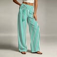 thumbnail image 6 of Women's Striped Lounge Pants Elastic Waist Straight Leg Trousers with Pockets Lightweight Comfy Cotton Linen Vacation Beach Pants,Sizes S-2XL, 6 of 6