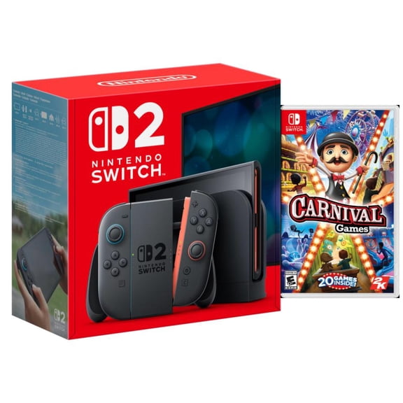 Nintendo Switch 2 with Magnetic Red and Blue Joy-Cons Bundle with Carnival Games for the Nintendo Switch