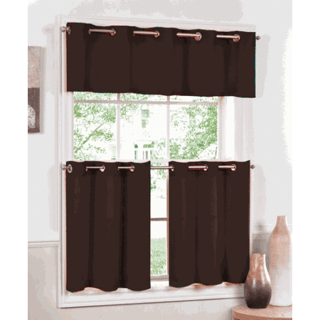 Jackson Grommet Top Cafe Curtain Tier and Valance Set, 36quot; Long Tiers and Valance Top, Chocolate 