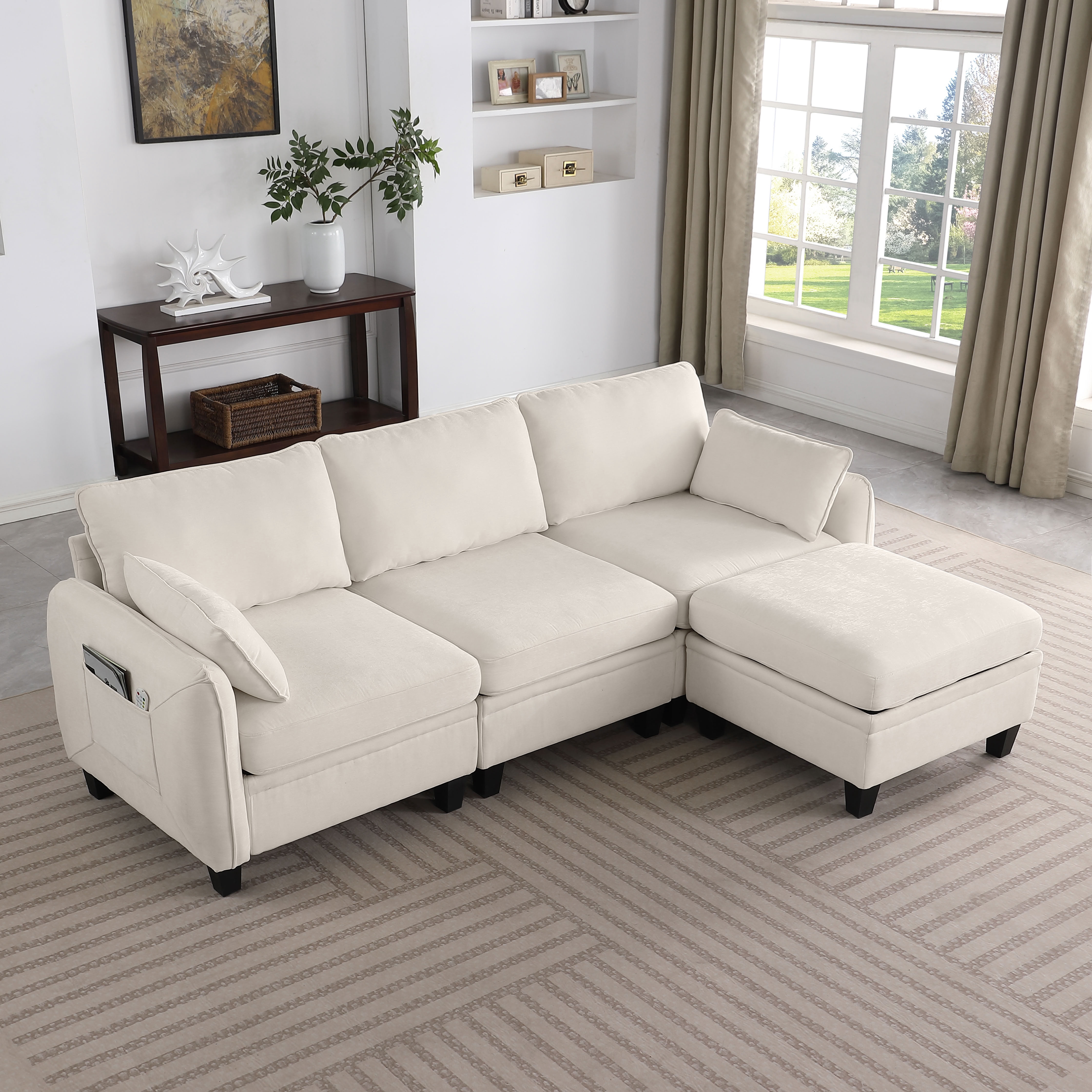 MAYEERTY 85 Inch Chenille Modular Sectional Sofa, DIY Combination Convertible Sofa with Storage Ottoman, for Living Room, Apartment