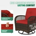 thumbnail image 3 of Clouddwell 3 Piece Patio Furniture Set Swivel Outdoor Chair Wicker Rattan Patio Conversation Set Outdoor Sectional Sofa Set with Coffee Table and Red Cushions, 3 of 7