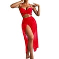 thumbnail image 2 of Wancir Women's Bikini Sets Women's High Waisted Solid Lace Mesh Skirt Three Piece Set Hanging Neck Drawstring Gathering Swimsuit Split Set Suit, 2 of 6