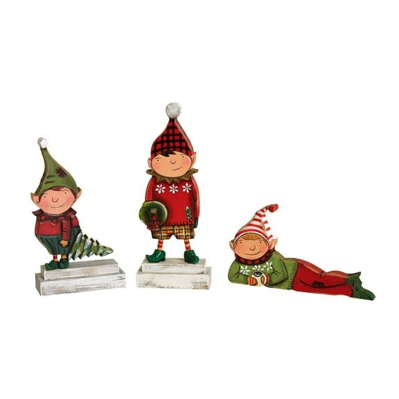 Studio M Elf Trio 3 Piece Wooden Holiday Christmas Set for Village, Mantle, etc