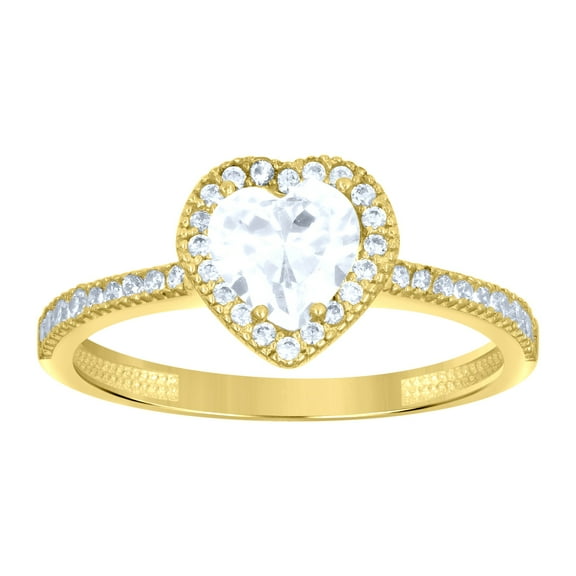 14k 14kt Yellow Gold Womens Heart Round Cubic-Zirconia Engagement Ring