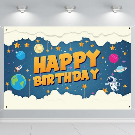 Outer Space Happy Birthday Backdrop Banner, Rocket Astronaut Theme ...