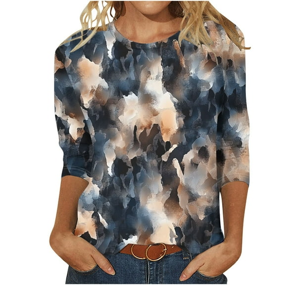 SHE IS Womens 3/4 Sleeve Tops, Womens Long Sleeve Shirts Fall Womens Long Sleeve Tops Casual Dressy Cotton Long Sleeve Blouse Women Basic Tees for Women Fitted