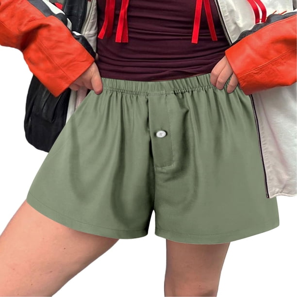 MKLEKYY Pantalones Cortos para Mujer, Bonitos, Suaves, Elásticos, de Cintura Baja, con Estampado A Cuadros y Botones En La Parte Delantera, para Pijama, Ropa de Dormir