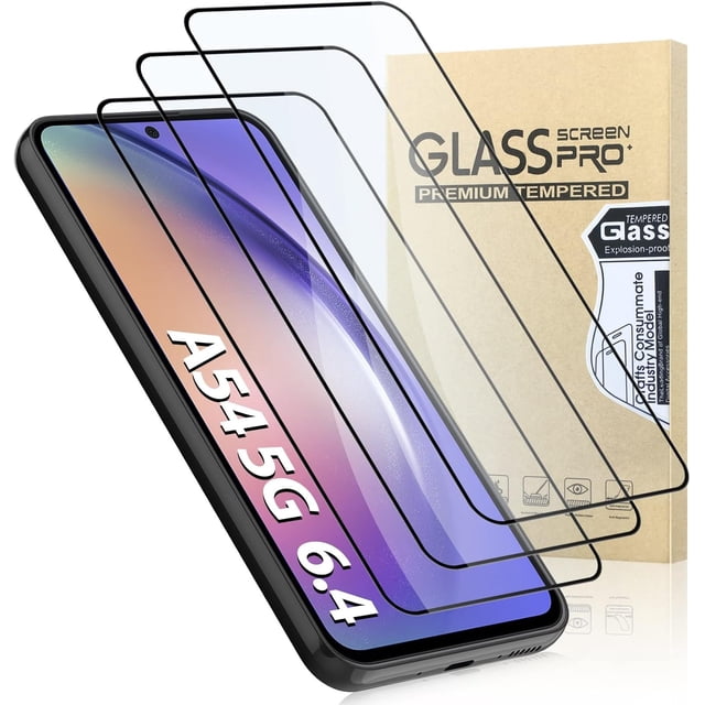 Protector de Pantalla Compatible para Samsung Galaxy A54 5G, 3 Unidades 9H Mica de Cristal Vidrio Templado Resistente a los Arañazos, HD Transparente