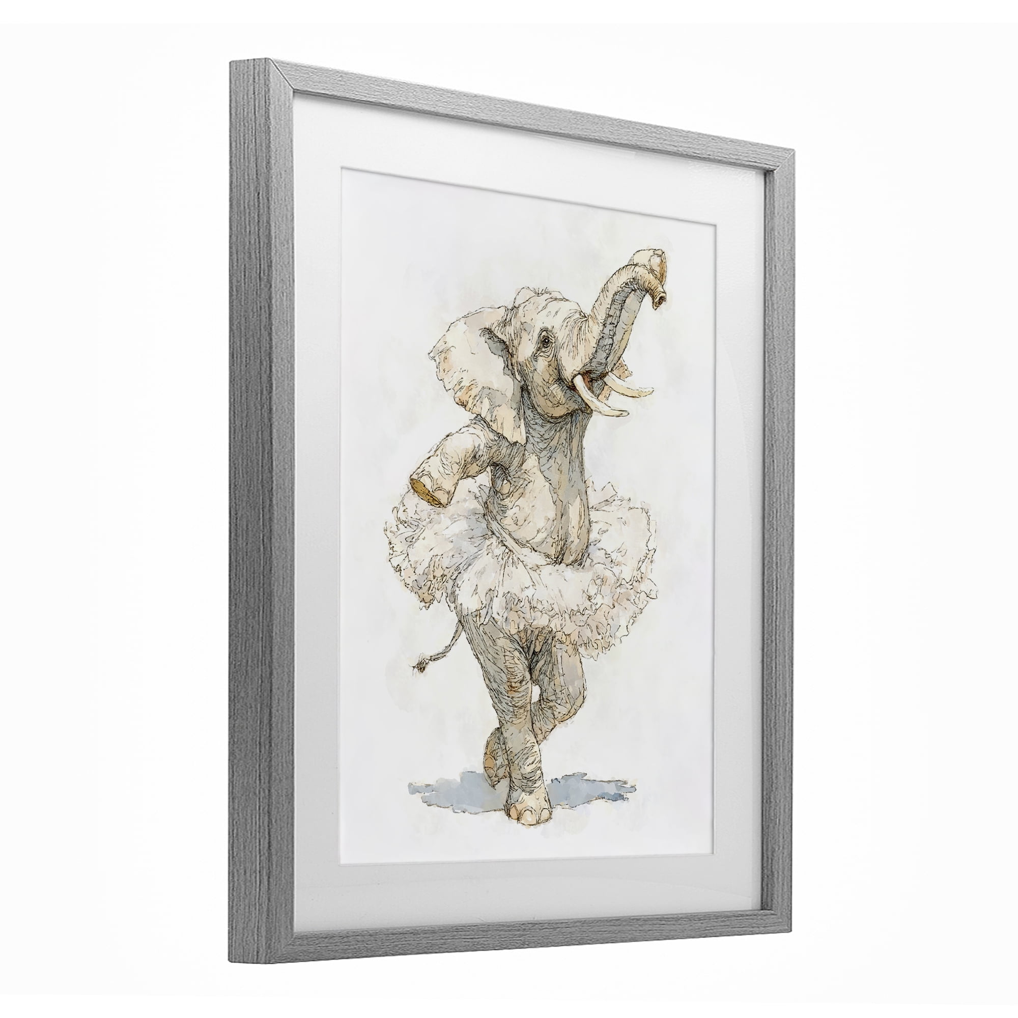 Ballet Elephant Tutu Gray Framed Print Under Glass, design by Ziwei Li