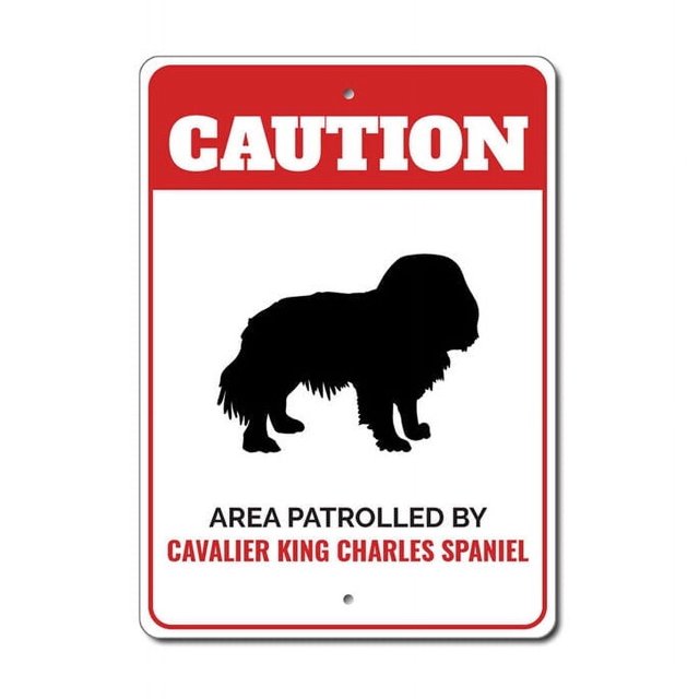 Señal de metal de precaución para perrera de perro con Cavalier King Charles Spaniel, tamaño de 8 x 12 pulgadas