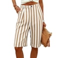 thumbnail image 2 of Favoffer Women Linen Knee Length Shorts High Waist Stripe Pattern Wide Leg Loose Side Pockets Breathable Casual Bottoms for Summer Shopping Outdoor Trips, 2 of 9
