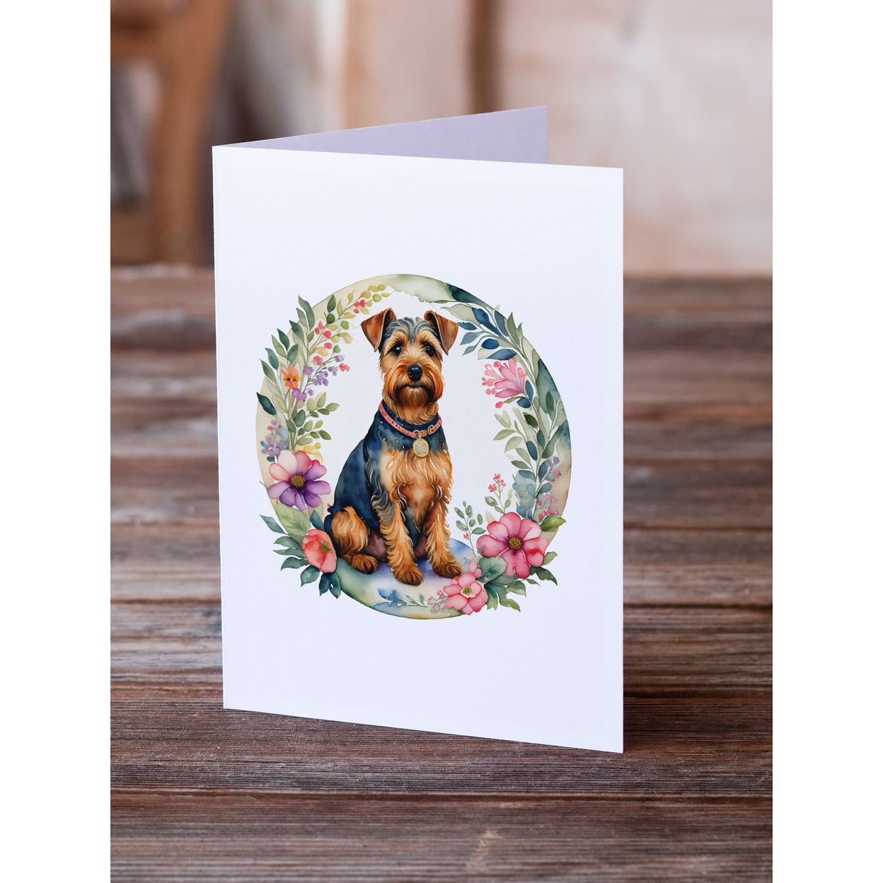 Welsh Terrier and Flowers Greeting Cards and Envelopes Pack of 8 7 in x 5 in