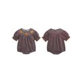 thumbnail image 2 of Miaouyo Baby Halloween Fall Romper Pumpkin Embroidered Plaid Short Sleeve Round Neck Ruffled Jumpsuits, 2 of 9