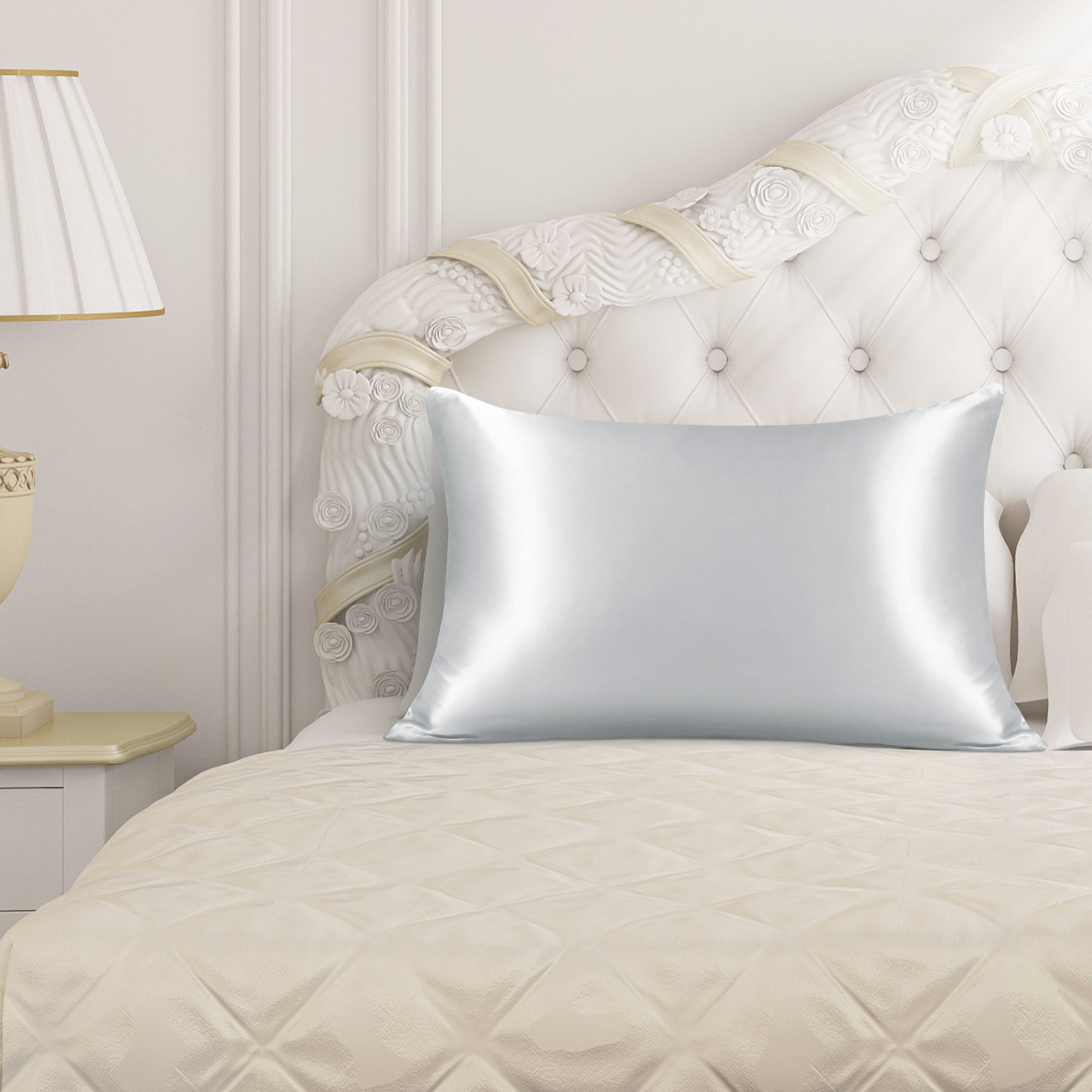 Unique Bargains 19 Momme Silk Pillowcase with Zipper 1 Pc Silver 20" x 36"