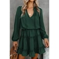 thumbnail image 3 of Vestido con escote en V y cordones, minivestido informal con volantes en capas y manga larga con escote en V, vestido de verano con volantes para mujer, diseño exquisito, 3 of 6