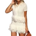 thumbnail image 2 of Women'S Open Knit Short Sleeve Top with Fringe Milky M, 2 of 7