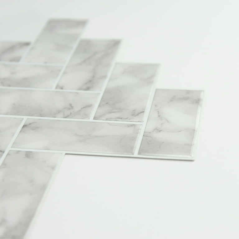 InHome Herringbone Carrara 10 in. x 10 in. Peel and Stick Resin Backsplash Tiles (4-Pack) InHome Herringbone Carrara 10 in. x 10 in. Peel and Stick Resin Backsplash Tiles (4-Pack)