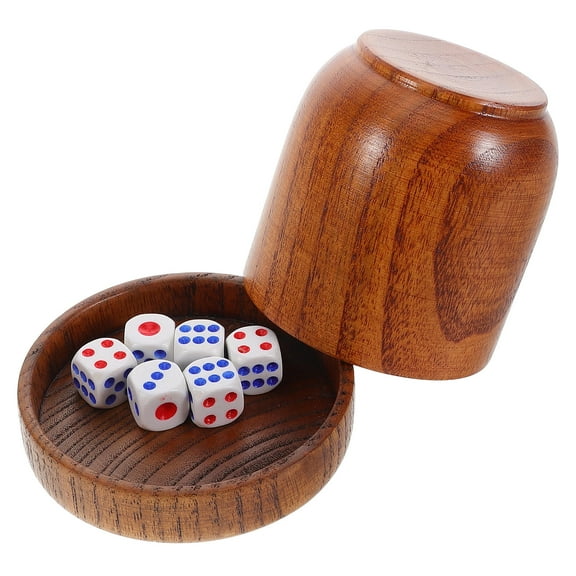 TINKSKY Assorted Color Wooden Dices Shaker Cup for Bar Games and Parties Dices Accessories 1 Set