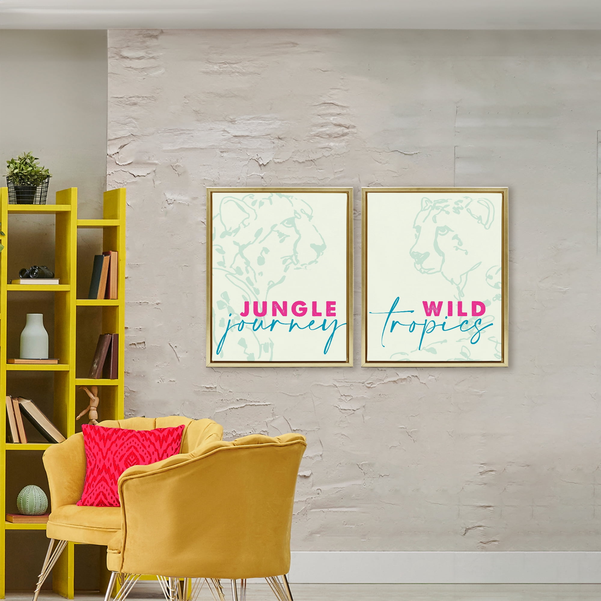 Stupell Industries Wildlife Phrases Cheetahs 2 Piece Gold Framed Floater Canvas Set, design by Lanie Loreth