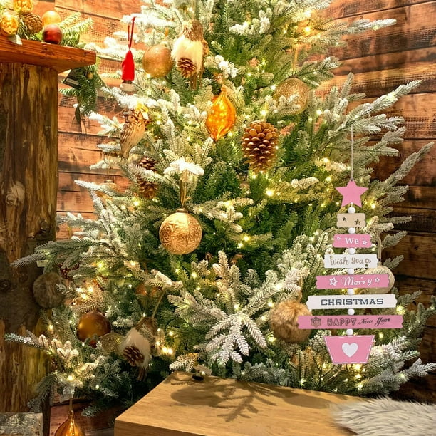 Accesorios colgantes de Navidad de madera, adornos colgantes DIY, regalos, decoración de Navidad para accesorios de fiesta Rosado Soledad colgante colgante