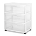 thumbnail image 1 of Sterilite Wide 3 Drawer Rolling Plastic Storage Organizer Cart, Clear/White, 4 Pack, 1 of 7