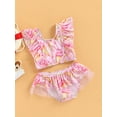 thumbnail image 3 of Gzhioc Kids Girls Fashion Casual Swimsuit, Sleeveless Backless Printed Ruffled Tops+Mesh Patchwork Panties, 3 of 8
