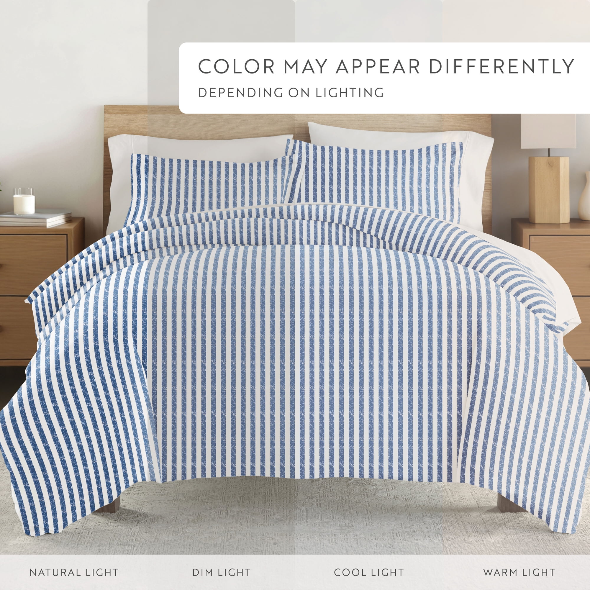 Noble Linens Coastal Navy Puffed Rugged Stripes 3-Piece Duvet Cover Set, Full/Queen