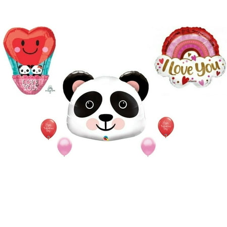 Panda Bear Love Valentine's Day Party balloons decorations supplies Rainbow