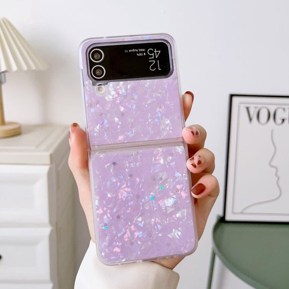 For Samsung Z Flip 4 Crystal Case Pearl Shell Rubber TPU Galaxy Z Flip 4 Case Bling Star Protective Cover Women Girls Designed for Samsung Galaxy Z Flip 4 5G Case, 5 Color