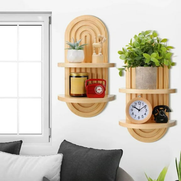 2 Pcs Arch Wood Floating Shelf Mid Rainbow Wall Shelves Modern Boho Wall Shelf Retro Mounted Wood Arch Decor for Bedroom Living Room Classroom Bathroom Display