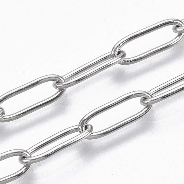 Cadenas de acero inoxidable 304 de 1 metro (39,37 pulgadas) con forma de clip, alargadas y tejidas. Color acero inoxidable. Cadena para manualidades DIY.