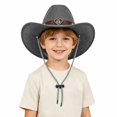thumbnail image 2 of Kids Outdoor Cowboy Hat for Children Classic Western Style Sun Hat with Woven Cord and Wind Design, 2 of 5