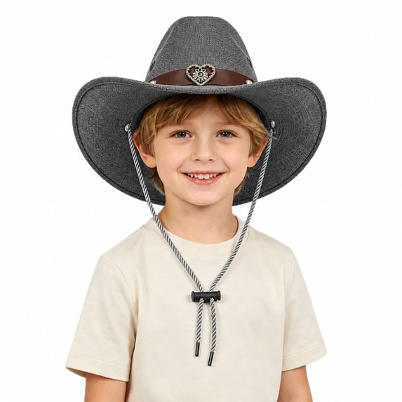 SRZYMJ Kids Western Straw Cowboy Hat, Classic Woven Wide Brim Cowboy Hat with Adjustable Chin Cord, Outdoor Sun Protection Costume Hat for Boys Girls