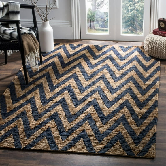 SAFAVIEH Organic Glanville Chevron Jute Area Rug, Blue/Natural, 9' x 12'