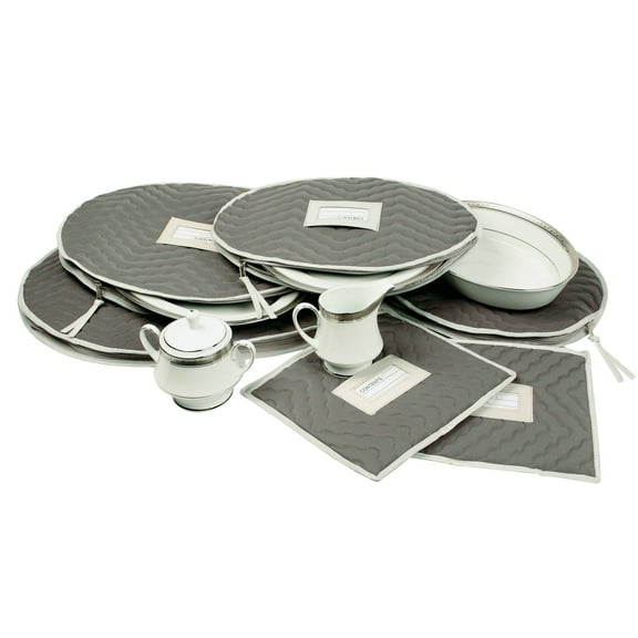 Richards Homewares Microfiber China & Glassware Protector Set, Grey, Set of 6 for Cups, Bowls, and Mugs, Protective Storage