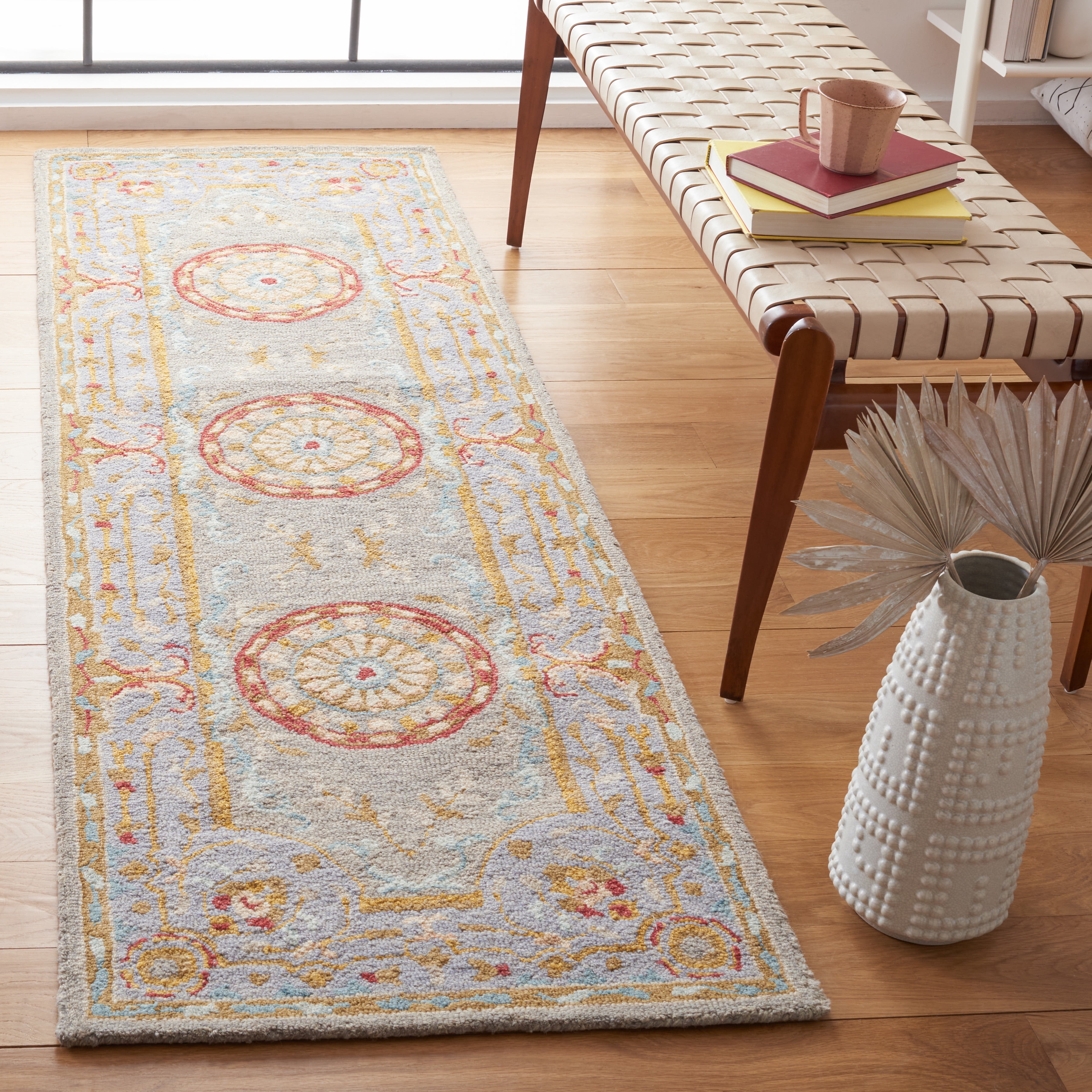 SAFAVIEH Micro-Loop Lyssa Medallion Runner Rug, Green/Grey, 2'3" x 7'