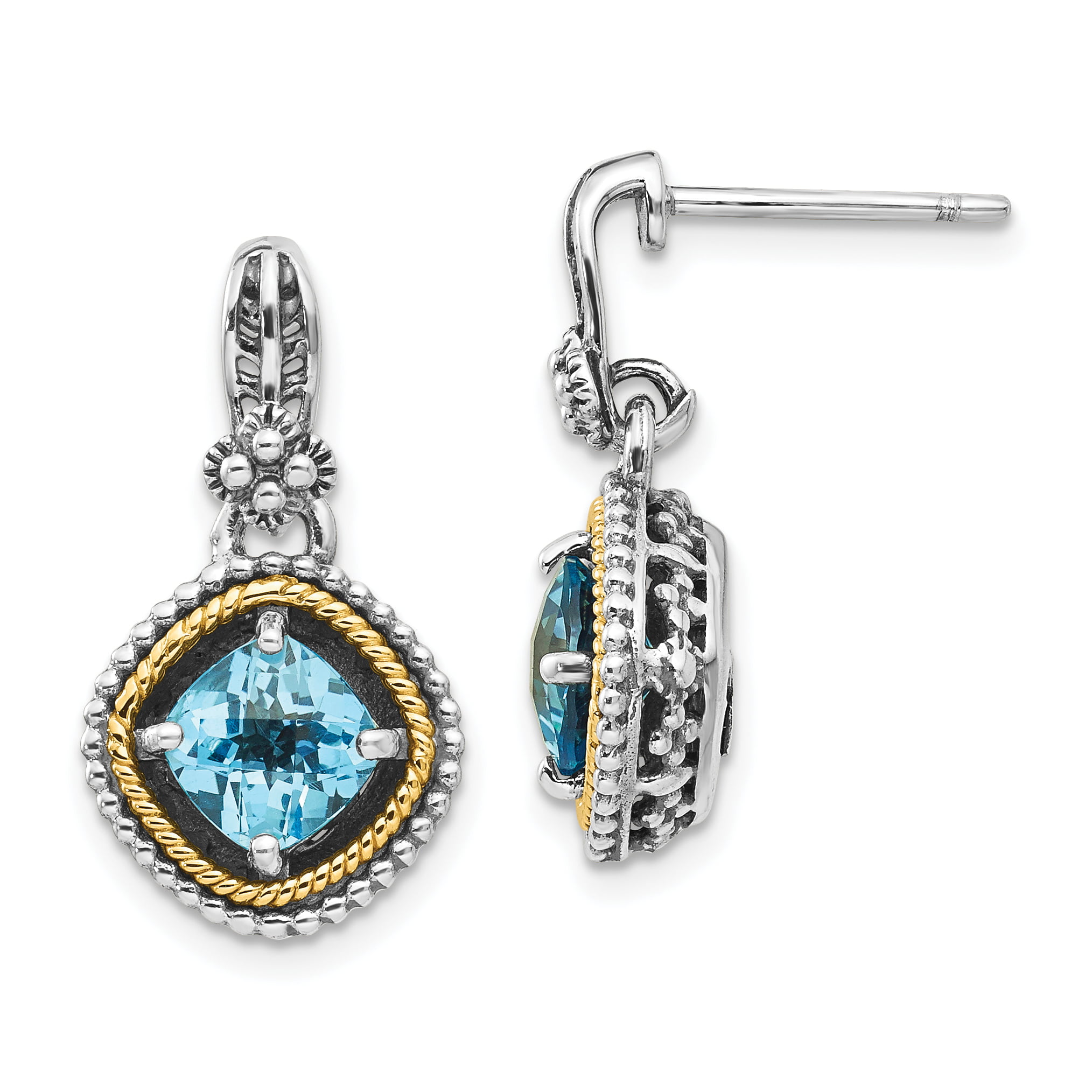 27 MM Shey Couture 925 Sterling Silver with Gold-Tone Accent Blue Topaz Post Dangle Stud Earrings 