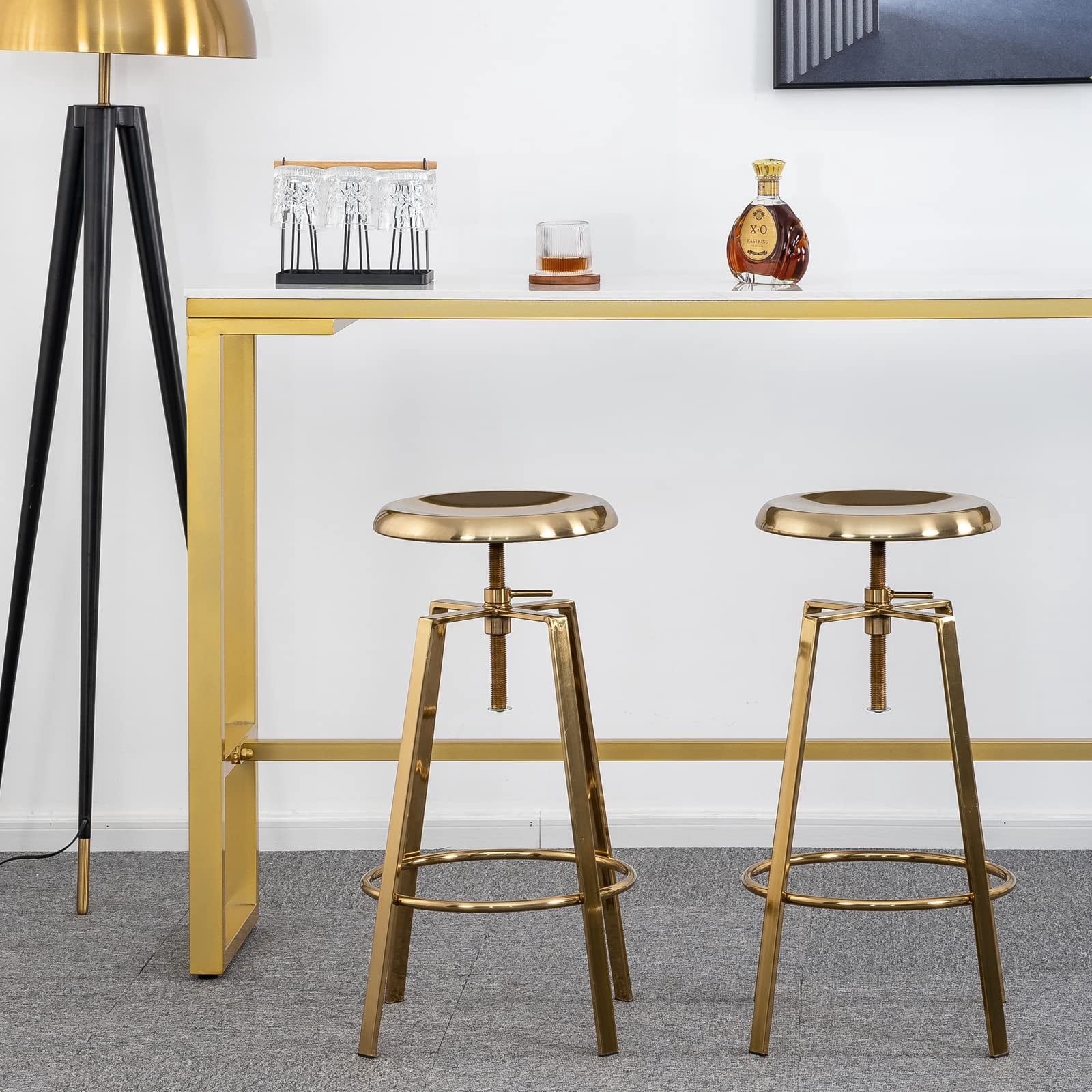 Modern Metal Bar Stools Set of 2, Backless Round Counter Height Swivel Bar Stools for Kitchen Island Dining Pub Cafe (Gold)