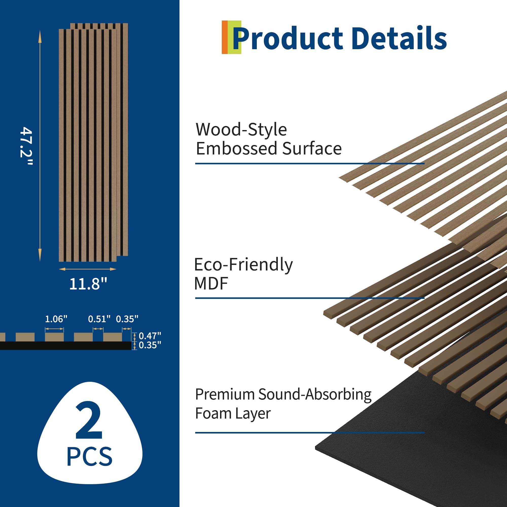 3D Wooden Wall Panels, Acoustic Sound Absorbing Tiles, Easy Peel Stick Installation, Modern Slat Wall Panels for Home Theater, Office, Studio, Bedroom, Living Room