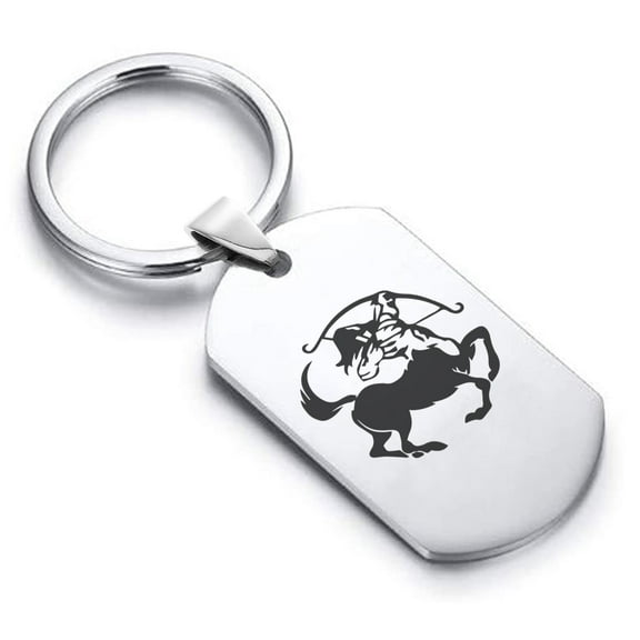 Stainless Steel Sagittarius Zodiac (Centaur Archer) Dog Tag Keychain Circle Ring