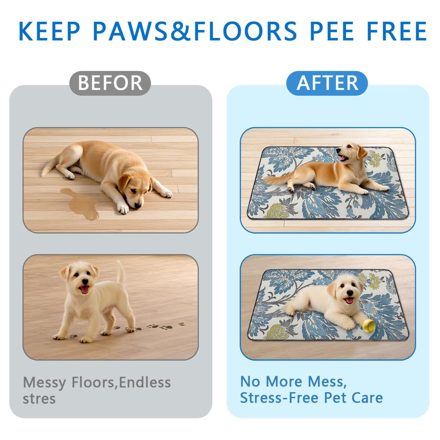 Medium Floral Print Washable Puppy Pads 2-Count, 24x35 Inch Reusable Dog Potty Mats, Highly Absorbent Training Pads for Indoor Crate and Floor Use