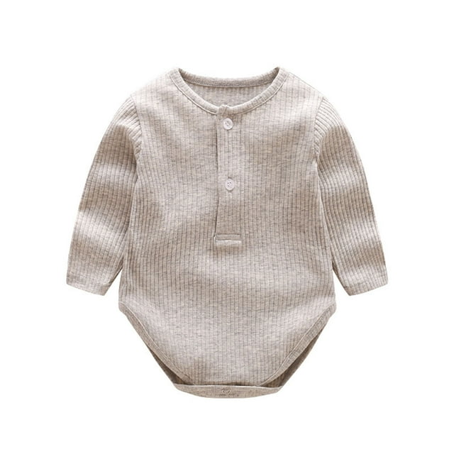MeetoTime Baby Clothes Cotton Jumpsuits Solid Color Round Neck Buttons Newborn Infant Rompers Crawling Clothes