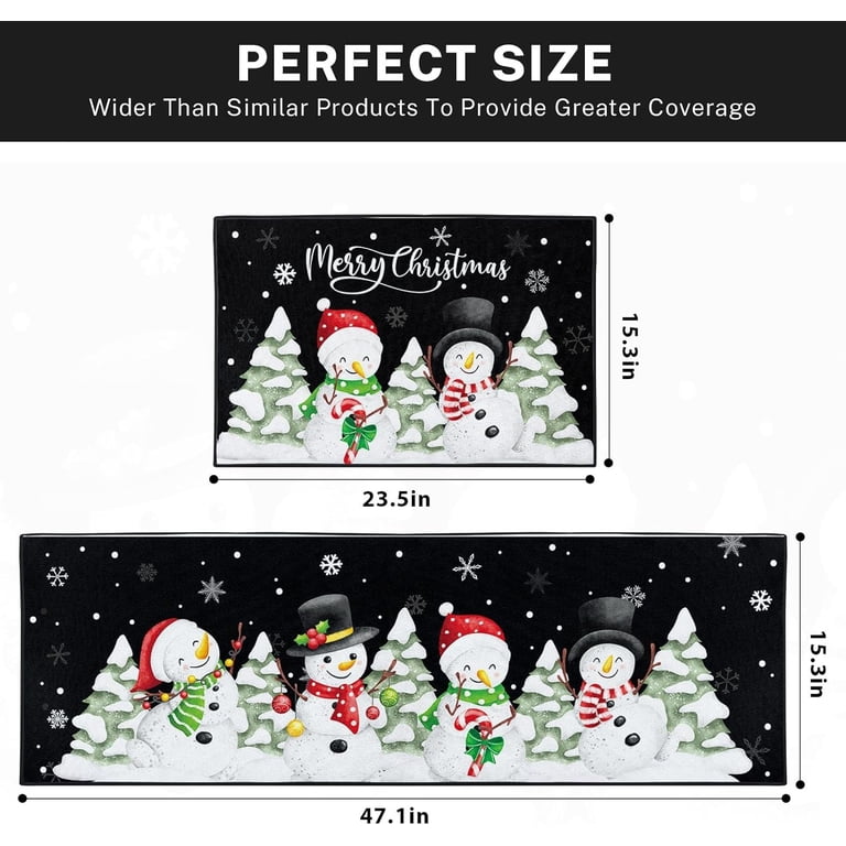 Christmas Kitchen Rugs Set Of 2, Christmas Trees Snowflake