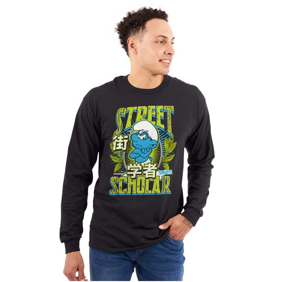 The Smurfs Kanji Street Scholar Men's Big & Tall Long Sleeve Graphic Tee Brisco Brands 2X