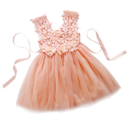 

Mioliknya Kids Girls Crochet Lace Dress Sleeveless Florals Princess Dresses