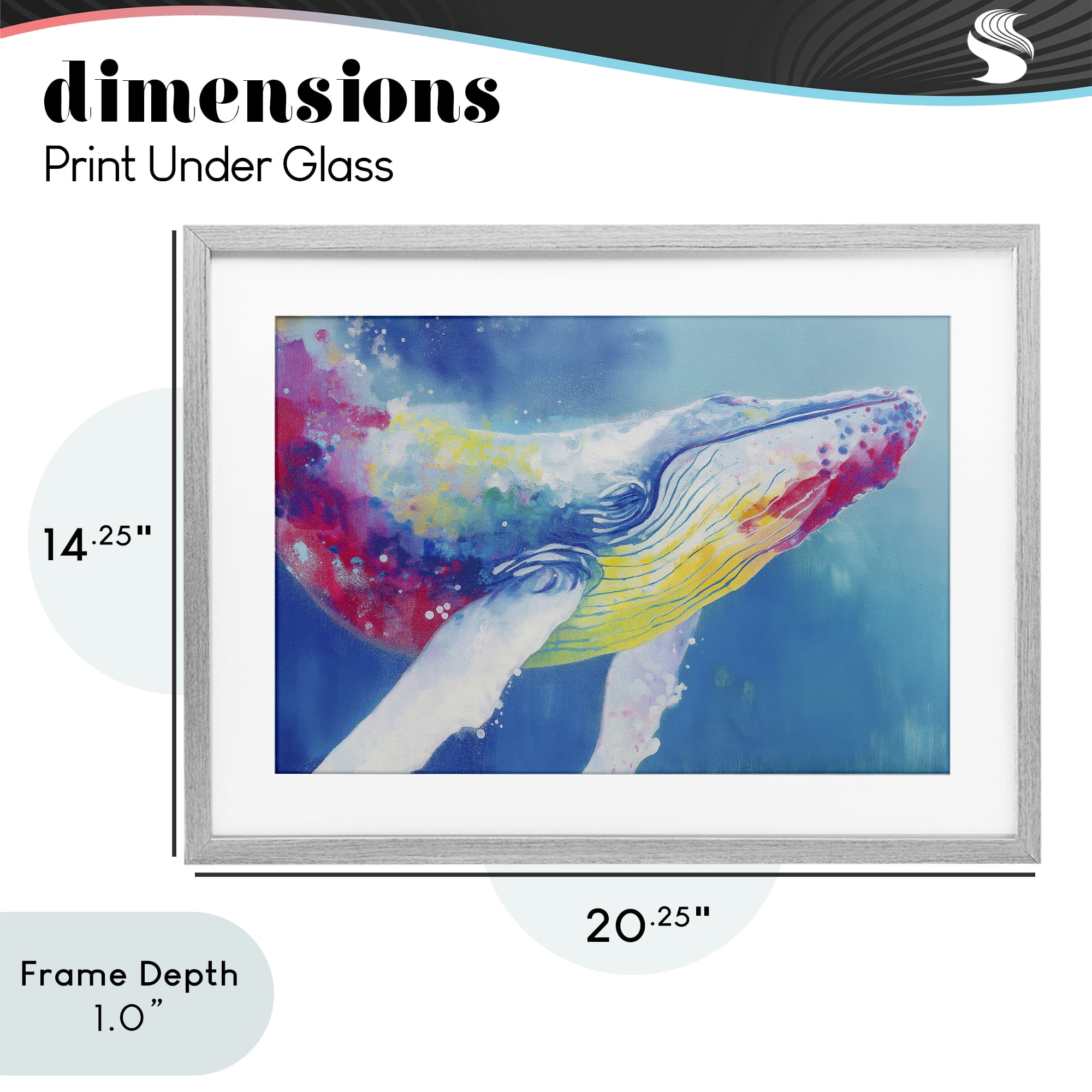 Stupell Industries Breaching Humpback Whale Gray Framed Print Under Glass, design by Chromatic Storm Studio