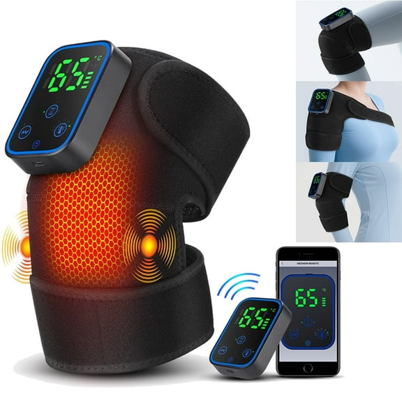 Heating Knee Massager Graphene Heating Heated Knee Pad, 3 Levels Timer Vibration Massager for Knee Shoulder Arm, Detachable Wireless APP Control