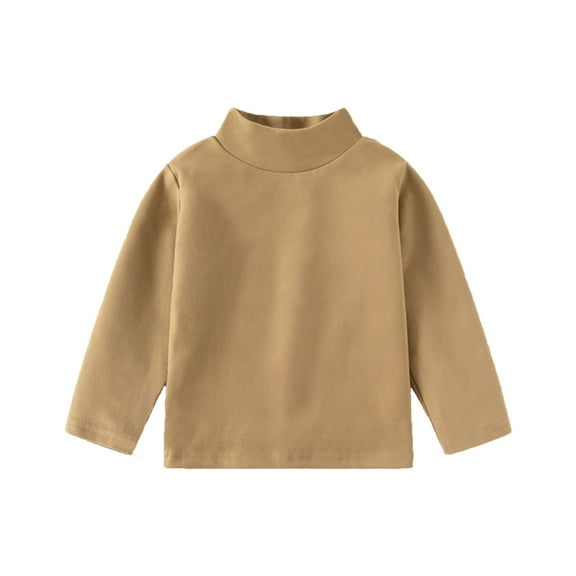PINQI Baby Long Tops Boys Fall and Winter Solid Color High Neck Long Sleeve Thickened Bottoming Shirt T Shirt Children Pullover Tops for 1-6 Years(Beige-A,12-18 Months)