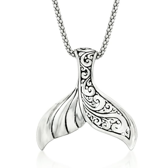 Ross-Simons Sterling Silver Bali-Style Whale Tail Pendant Necklace, Women's, Adult