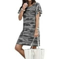 thumbnail image 4 of Femmes Robe Camouflage Imprimé Long T-shirt Imprimé Robe Femmes Manches Courtes Robe en Vrac, Gris, M, 4 of 7